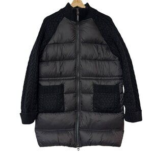 Rachel Zoe Black Puffer Jacket Cable Knit Raglan Long Sleeve 2 Way Zip‎ Small